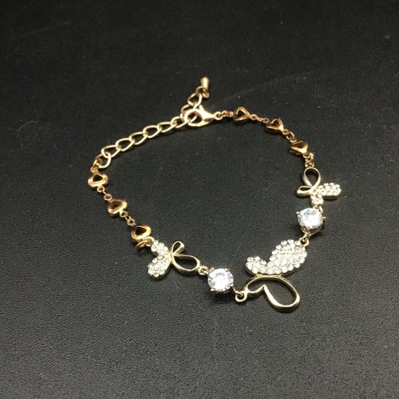 Gold and Brass tone Butterflies with Crystals Bracelet - Picture 1 of 8